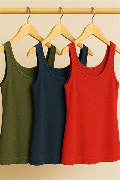 3 Adet A Kesim Rahat Kalıp Basic Kalın Askılı Atlet Tişört