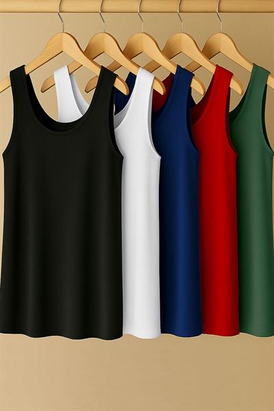 5 Adet A Kesim Rahat Kalıp Basic Kalın Askılı Atlet Tişört