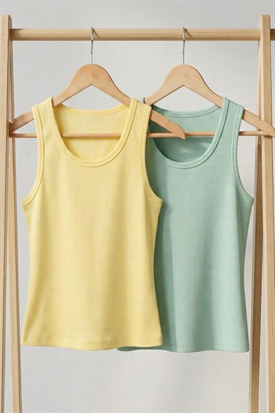 2 Adet Fitilli Fitted Viskon Karışımlı Askılı Tişört