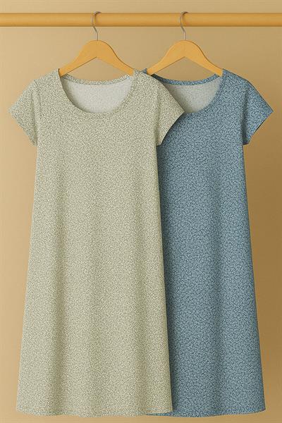 2 Adet Dökümlü Rahat Kalıp Günlük Penye Kumaş Elbise