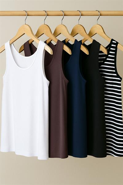 5 Adet A Kesim Rahat Kalıp Basic Kalın Askılı Atlet Tişört