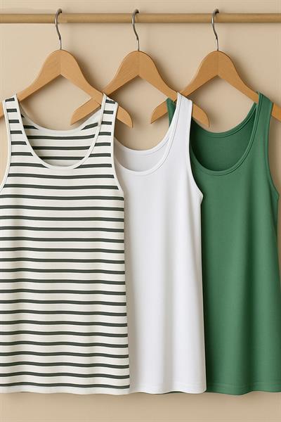 3 Adet A Kesim Rahat Kalıp Basic Kalın Askılı Atlet Tişört