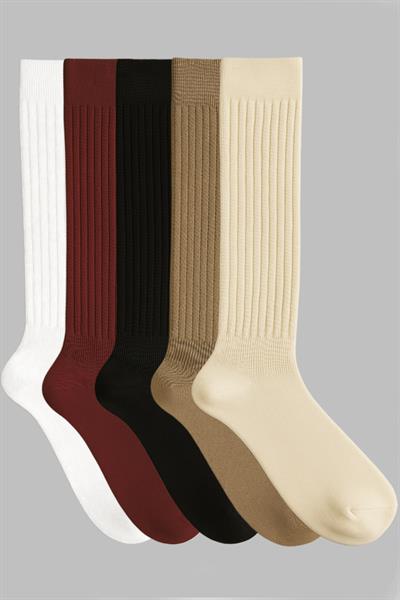 5 Çift Kalın Fitilli Pamuk Karışımlı Diz Üstü Çorap