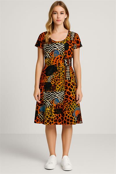 Dökümlü Rahat Kalıp Günlük Penye Kumaş Elbise