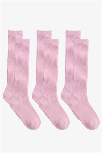 3 Çift İnce Fitilli Diz Üstü Pamuk Karışımlı Çocuk Çorap