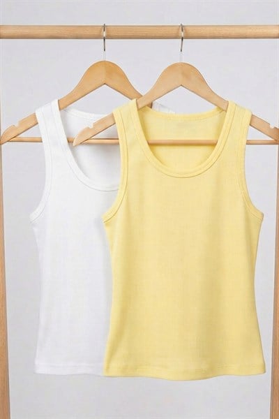 2 Adet Fitilli Fitted Viskon Karışımlı Askılı Tişört