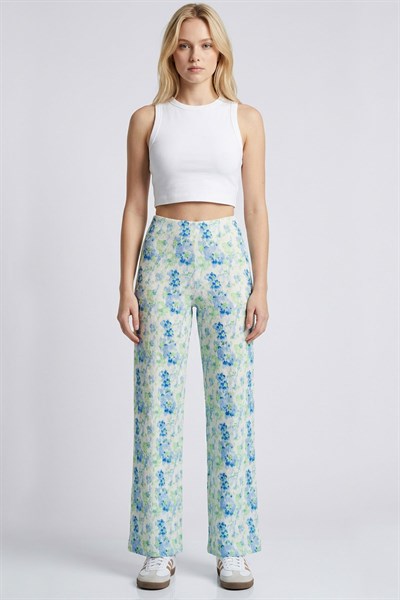 Rahat Kalıp Yüksek Bel Bol Paça Viskon Karışım Kadın Pantolon