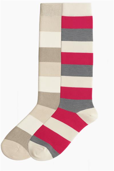 2 Adet Çizgili ve Renkli Diz Boyu Çorap