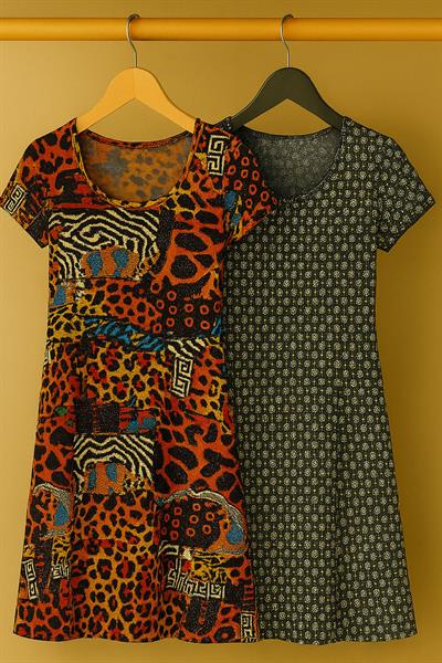 2 Adet Dökümlü Rahat Kalıp Günlük Penye Kumaş Elbise