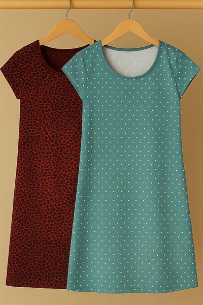 2 Adet Dökümlü Rahat Kalıp Günlük Penye Kumaş Elbise