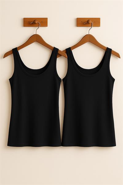 2 Adet Pamuk Karışımlı Kolsuz Dar Kesim Atlet Tişört