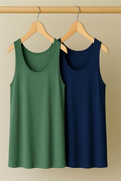 2 Adet A Kesim Rahat Kalıp Basic Kalın Askılı Atlet Tişört