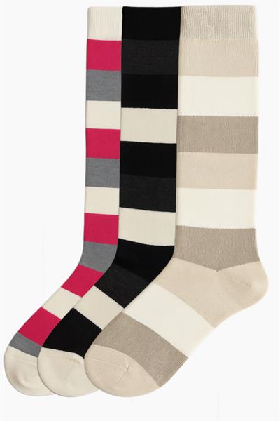3 Adet Çizgili ve Renkli Diz Boyu Çorap
