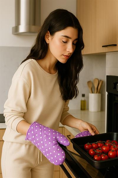 Pamuklu Fırın Eldiveni Ve Tutacak Seti 20x20 - 19x30 Cm
