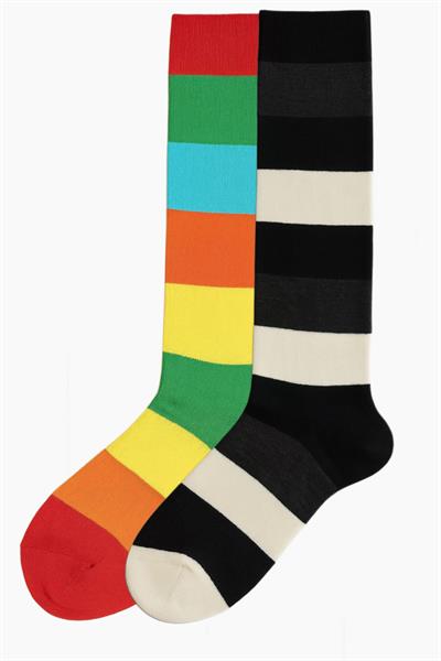 2 Adet Çizgili ve Renkli Diz Boyu Çorap