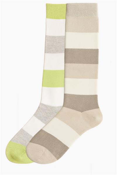 2 Adet Çizgili ve Renkli Diz Boyu Çorap