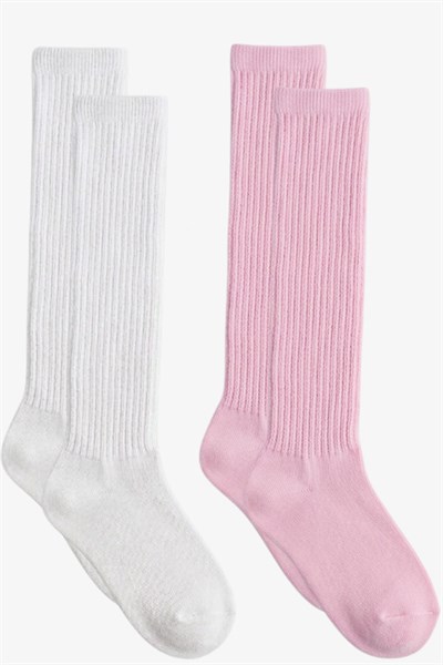 2 Çift İnce Fitilli Diz Üstü Pamuk Karışımlı Çocuk Çorap