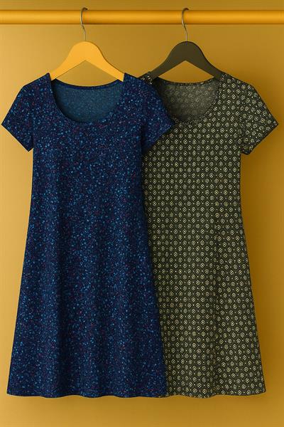 2 Adet Dökümlü Rahat Kalıp Günlük Penye Kumaş Elbise