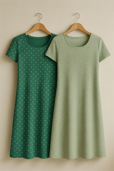 2 Adet Dökümlü Rahat Kalıp Günlük Penye Kumaş Elbise