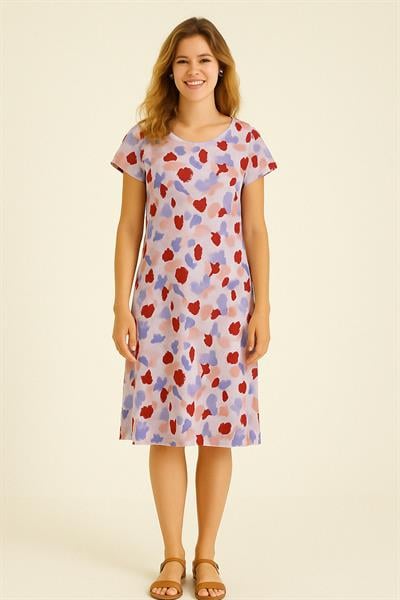 Dökümlü Rahat Kalıp Günlük Penye Kumaş Elbise