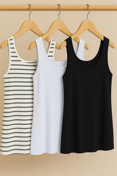 3 Adet A Kesim Rahat Kalıp Basic Kalın Askılı Atlet Tişört