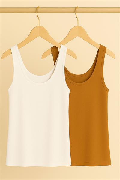 2 Adet A Kesim Rahat Kalıp Basic Kalın Askılı Atlet Tişört