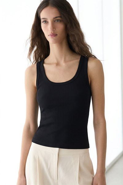 Fitilli Fitted Viskon Karışımlı Askılı Tişört