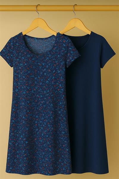 2 Adet Dökümlü Rahat Kalıp Günlük Penye Kumaş Elbise