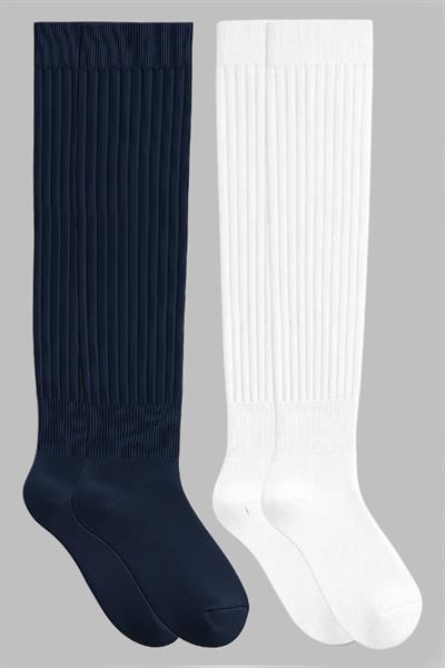 2 Çift Kalın Fitilli Pamuk Karışımlı Diz Üstü Çorap