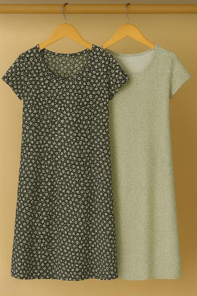 2 Adet Dökümlü Rahat Kalıp Günlük Penye Kumaş Elbise