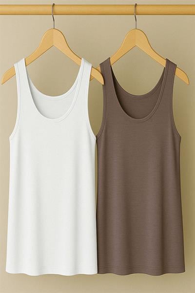 2 Adet A Kesim Rahat Kalıp Basic Kalın Askılı Atlet Tişört