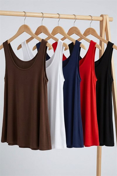 5 Adet A Kesim Rahat Kalıp Basic Kalın Askılı Atlet Tişört