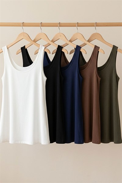 5 Adet A Kesim Rahat Kalıp Basic Kalın Askılı Atlet Tişört