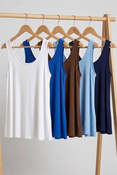 5 Adet A Kesim Rahat Kalıp Basic Kalın Askılı Atlet Tişört