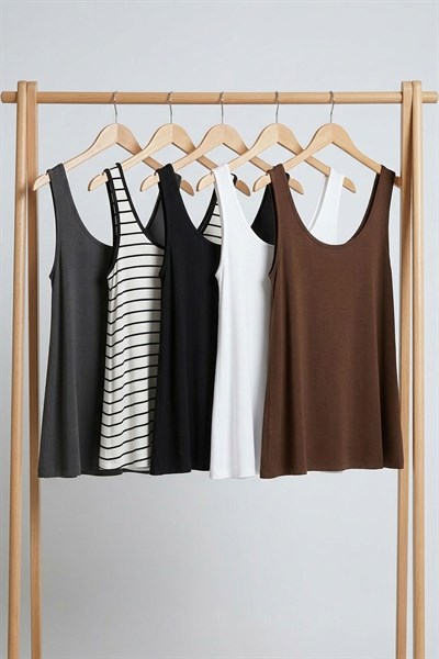 5 Adet A Kesim Rahat Kalıp Basic Kalın Askılı Atlet Tişört