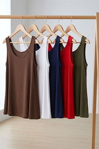 5 Adet A Kesim Rahat Kalıp Basic Kalın Askılı Atlet Tişört