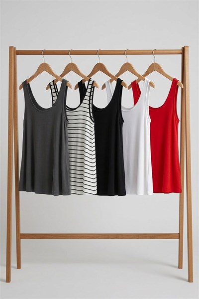 5 Adet A Kesim Rahat Kalıp Basic Kalın Askılı Atlet Tişört