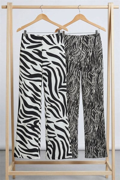 2 Adet Rahat Kalıp Yüksek Bel Bol Paça Viskon Karışım Kadın Pantolon