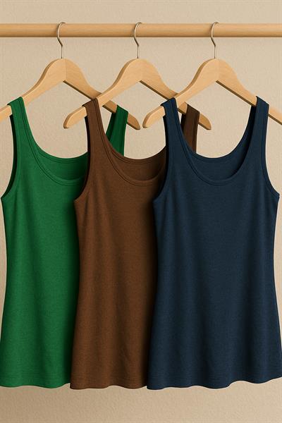 3 Adet A Kesim Rahat Kalıp Basic Kalın Askılı Atlet Tişört