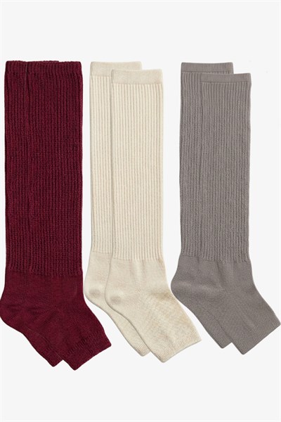 3 Çift Parmaksız Tabanlı İnce Fitilli Diz Üstü Pamuk Karışımlı Tozluk