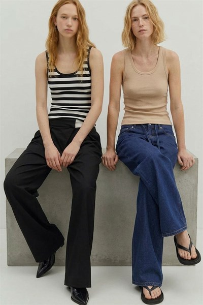 2 Adet Fitilli Fitted Viskon Karışımlı Askılı Tişört