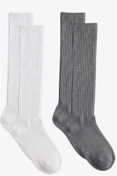 2 Çift İnce Fitilli Diz Üstü Pamuk Karışımlı Çocuk Çorap
