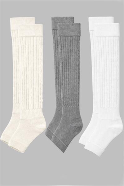 3 Çift Parmaksız Tabanlı Kalın Fitilli Diz Üstü Pamuk İçerikli Tozluk