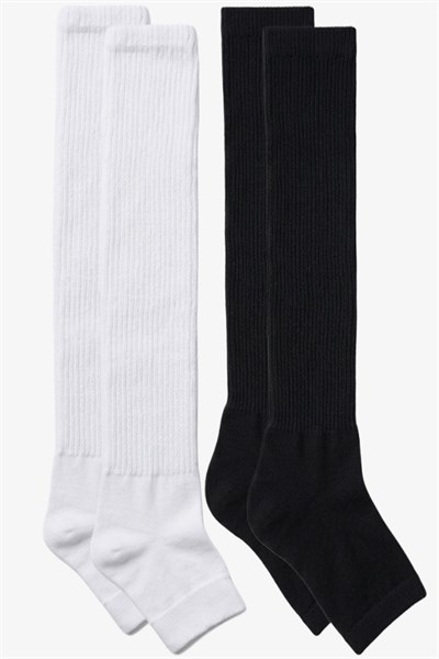 2 Çift Parmaksız Tabanlı İnce Fitilli Diz Üstü Pamuk Karışımlı Tozluk