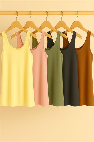 5 Adet A Kesim Rahat Kalıp Basic Kalın Askılı Atlet Tişört