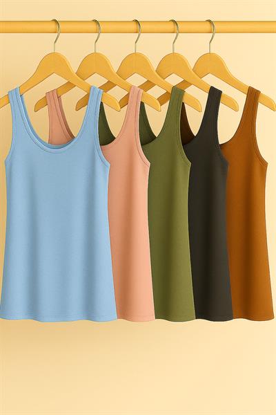 5 Adet A Kesim Rahat Kalıp Basic Kalın Askılı Atlet Tişört