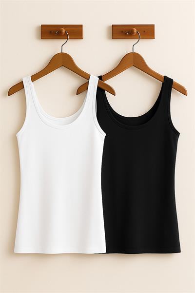 2 Adet Pamuk Karışımlı Kolsuz Dar Kesim Atlet Tişört