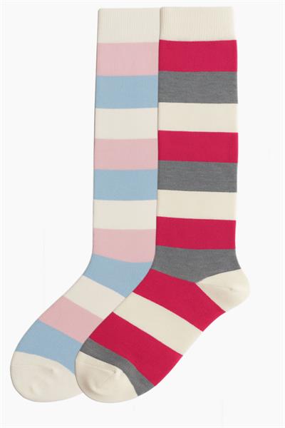 2 Adet Çizgili ve Renkli Diz Boyu Çorap