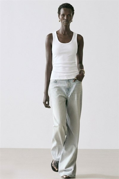 Fitilli Fitted Viskon Karışımlı Askılı Tişört