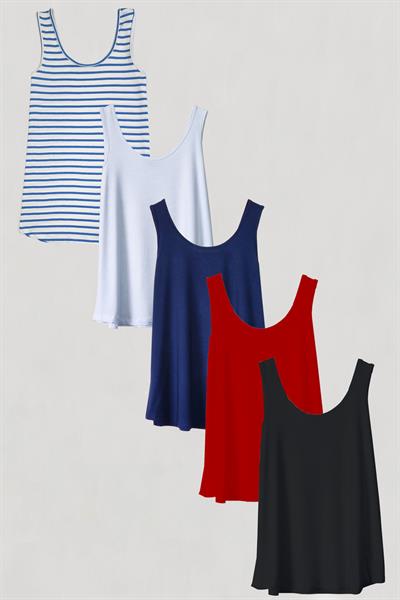 5 Adet A Kesim Rahat Kalıp Basic Kalın Askılı Atlet Tişört